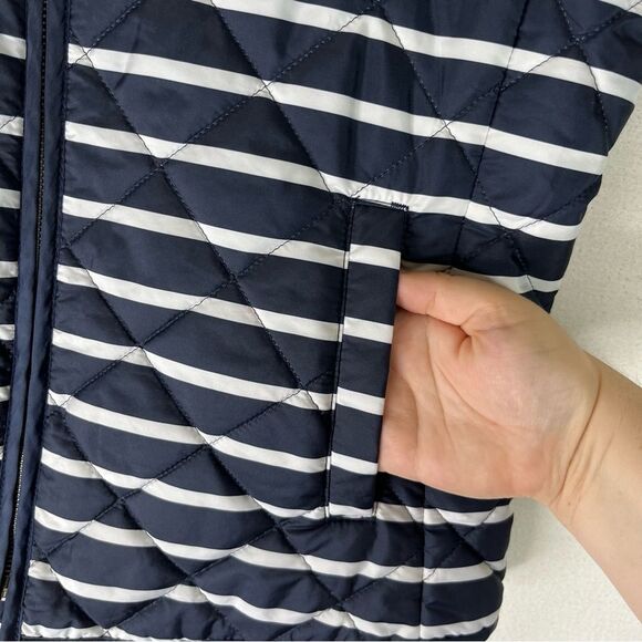 Gap Puffer Vest Women’s Blue White Stripes Sleeveless Zip Up M Preppy Nautical - Picture 5 of 11